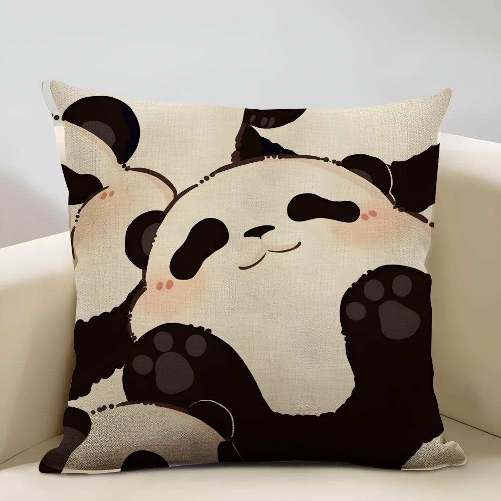 Lieblicher Panda Kissenbezug Haushaltsdekoration Leinen Sofakissenbezug: Hautfreundlich & Atmungsaktiv Mit Unsichtbarem Reißverschluss