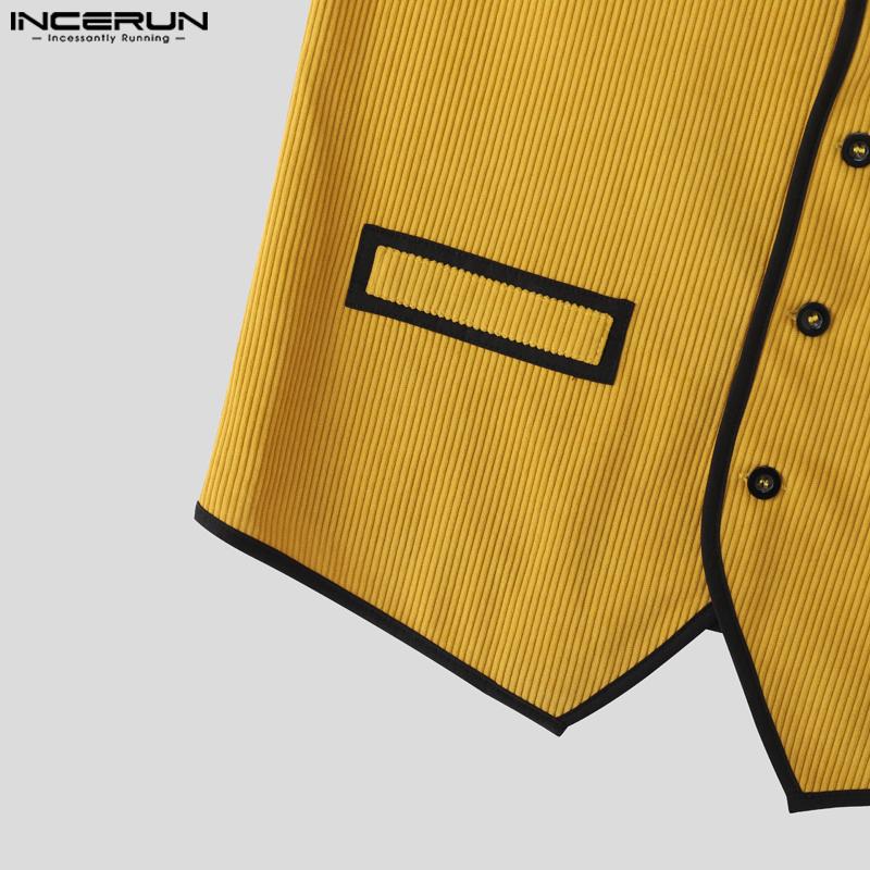 INCERUN Fashion Men Lapel Neck Sleeveless Stitching Buttons Casual Slim Thin Waistcoat Tops