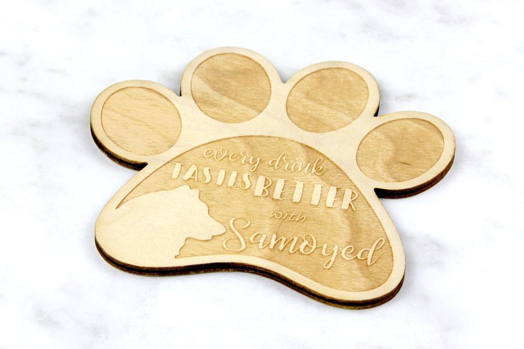 Samoyed, Bjelkier, Samoiedskaya Sobaka - Mug Coaster, Engraved Coaster with Dog, Gift for Dog Lover by Art-Dog Brand
