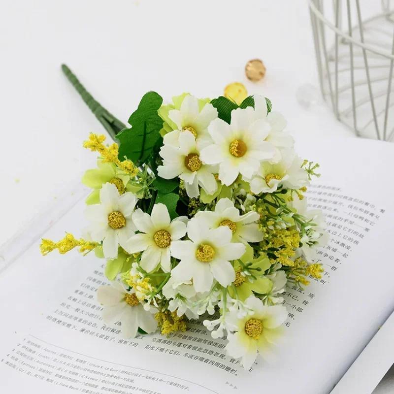 One Bouquet 7 Branch 28 Heads Cute Silk Daisy Artificial Decorative Flower DIY Wedding Flower Bouquet Home Room Table Decoration