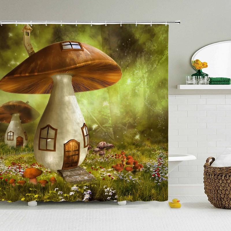 Fairy Dream Forest Shower Curtain Waterproof Bathroom Curtain Polyester Cartoon Fantasy Bath Curtain Home Decoration With Hooks