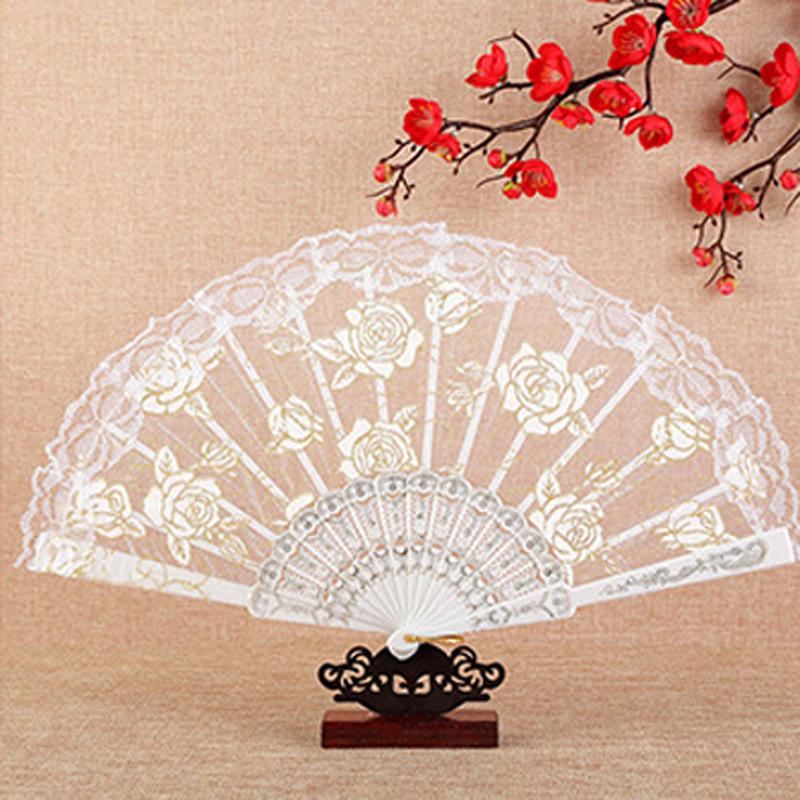 Rose Lace Edge LED Folding Fan - Wedding Gift & Dance Prop