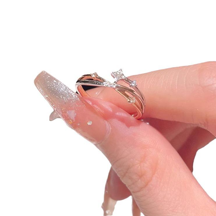 Women's Light Luxury Adjustable Star Ring - Japan & Korea Style, Trendy Autumn/Winter Four-Pointed Star Design