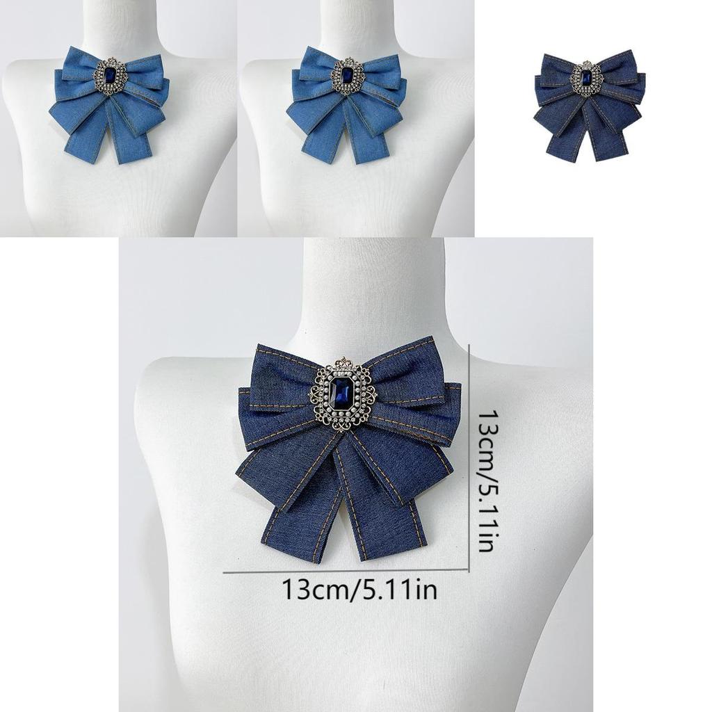 Denim Bow Tie Brooch For Professional Attire Unisex Vintage French Style Collar Accessory