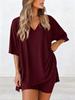 2026 Summer Chic European & American V-Neck Solid Color Loose Pajama Set