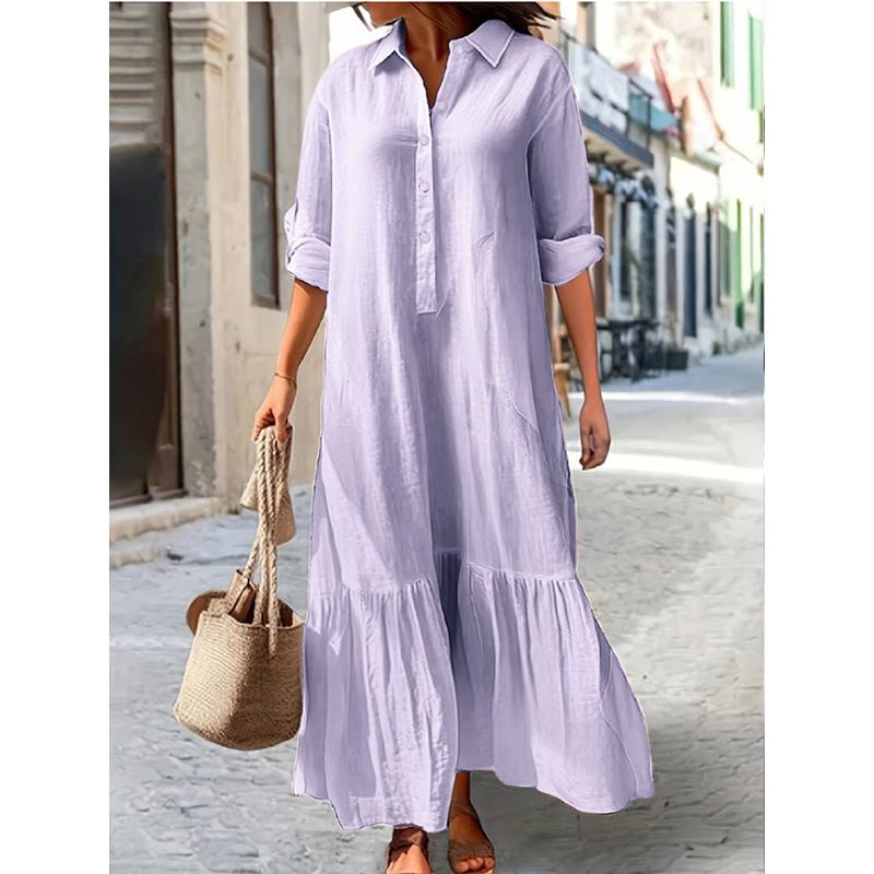 

Платье-рубашка оверсайз на пуговицах - Однотонное длинное макси 2XL фиолетовый