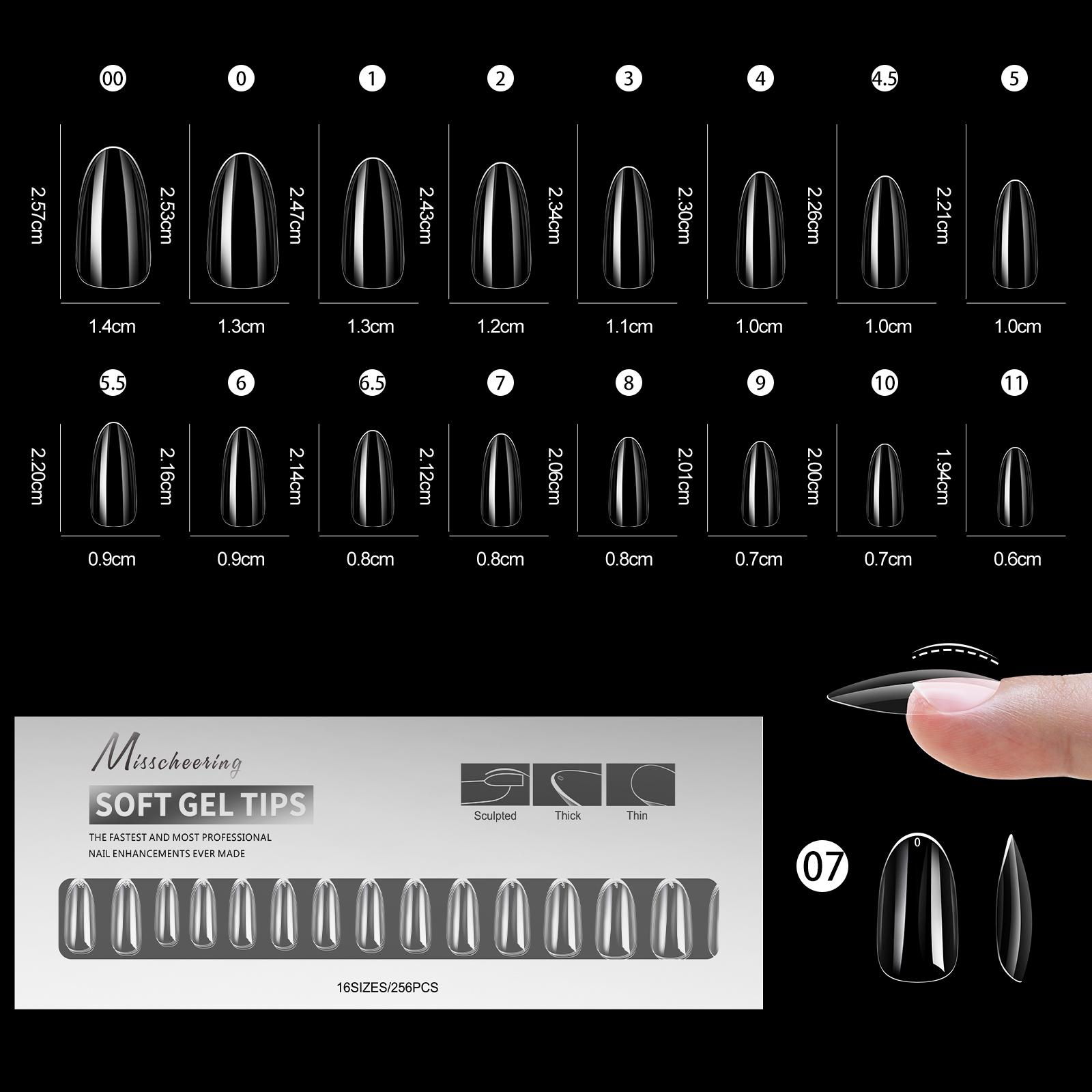 

256pcs Arched Soft Gel Tips Glossy Full Cover Tips for Acrylic Nail Extension Short Stiletto Coffin Press On Nails for Home DIY