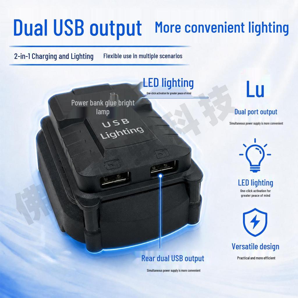 Makita Lithium Battery Power Bank Converter for Milwaukee Wrench, DaYi A3 Universal USB Phone Charger with Light