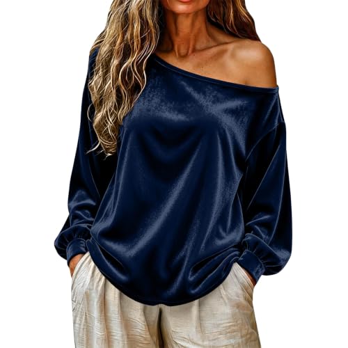 Women's Color One-Shoulder Long Sleeve Loose Fit Casual Top