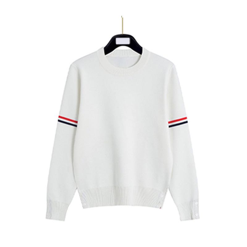 Unisex Striped Knit Sweater with Three-Color Woven Ribbon
