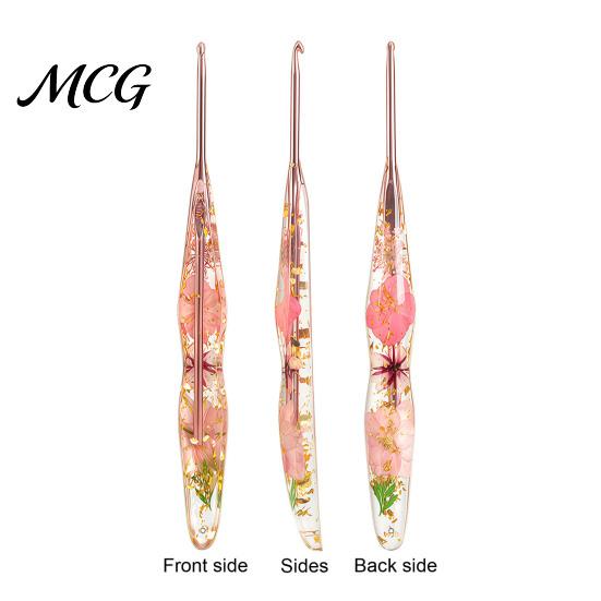 Artistic Crochet Hook Resin for Beginners, Crocheting Lovers, 2.0mm-8.0mm Ergonomic Gift Set with Long Floral Handle Blankets, Dolls, Shawls,