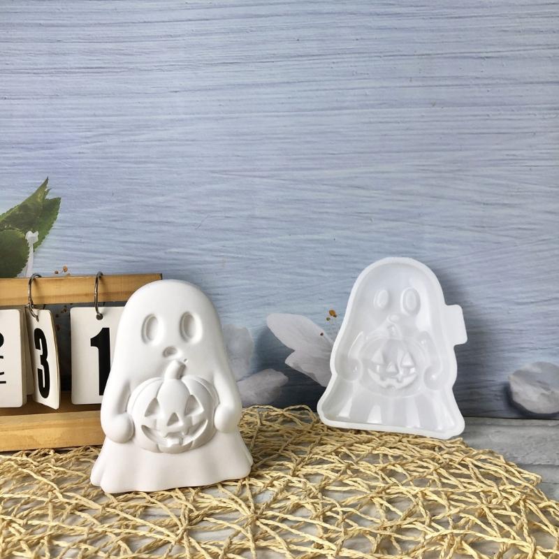 Halloween Ghostly Holding Pumpkin Casting Mold in Silicones for DIY Resins, Plasters, or Waxes Ornament, Desktop Decors Piece, and Fall Craft Displays