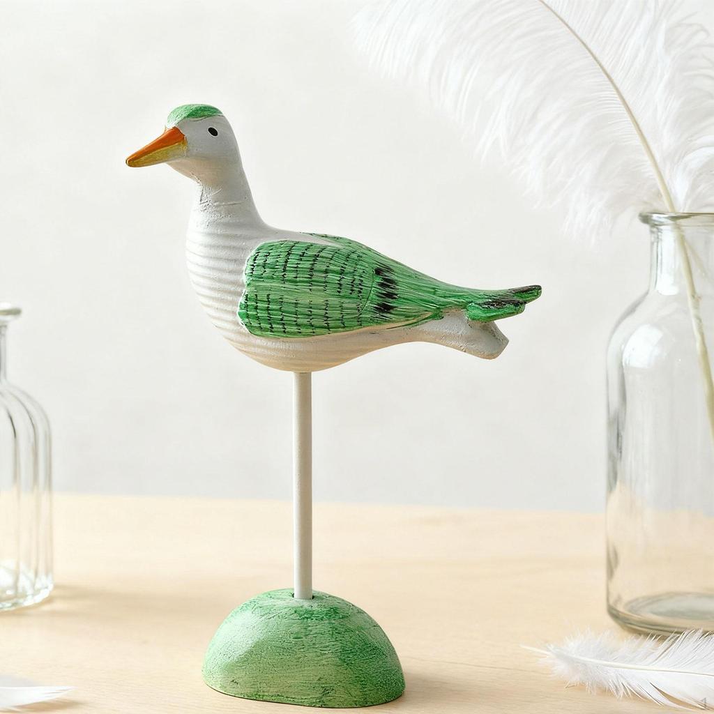 Wooden Seagull Figurine Animal Sculpture Art Figurines Artwork Sea Birds Statue Coastal Decor for