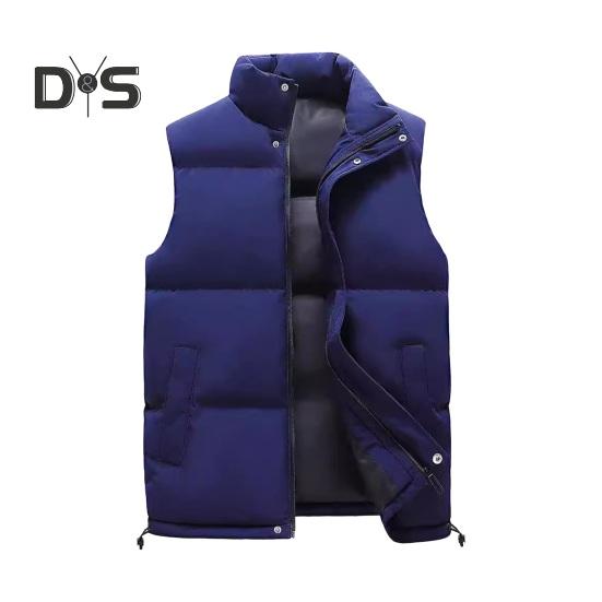 

Мужской хлопковый жилет с воротником-стойкой, без рукавов, теплый эластичный подол, ветрозащитный жилет, однотонный, на молнии, с пуговицами, планкой, утолщенный жилет, пальто с карманами M темно-синий