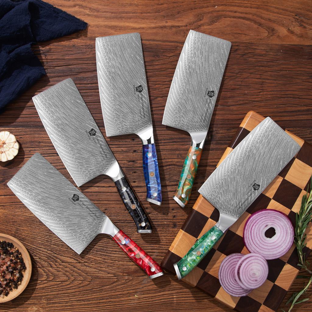WILDMOK 67 Layers 10Cr15CoMoV Damascus Steel Chinese Chef Kitchen Knife 7 Inch Cleaver Butcher Knife with Resin Handle