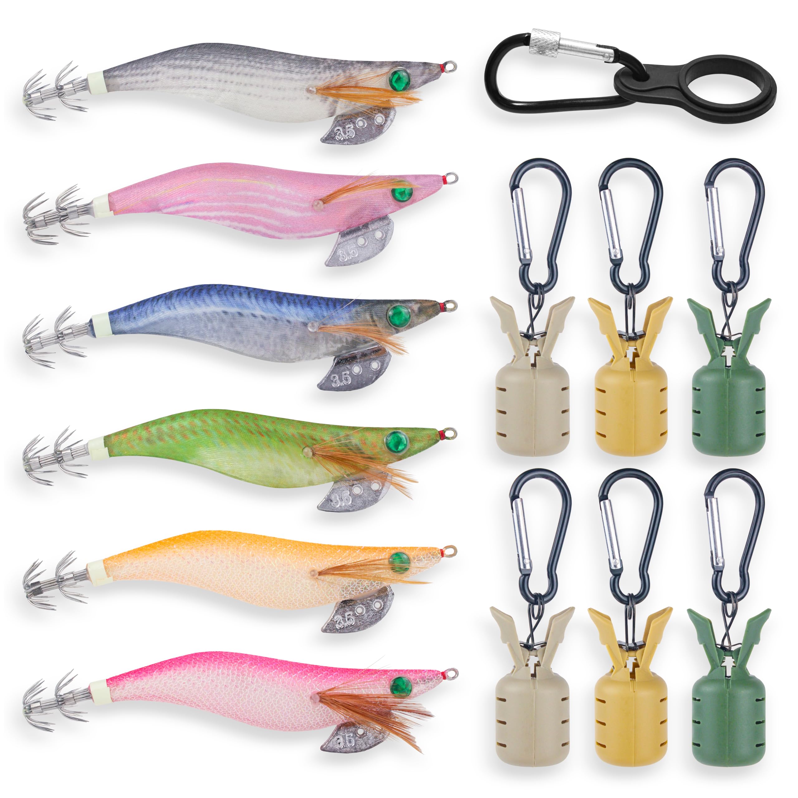 

QIYAONUO Приманка для кальмаров Рыболовная приманка Полностью светящаяся для кальмаров и осьминогов Размер 6 Включает 6 чехлов для приманок для кальмаров и набор чехлов для рыболовных крючков, Рыбалка, 3.5 (6