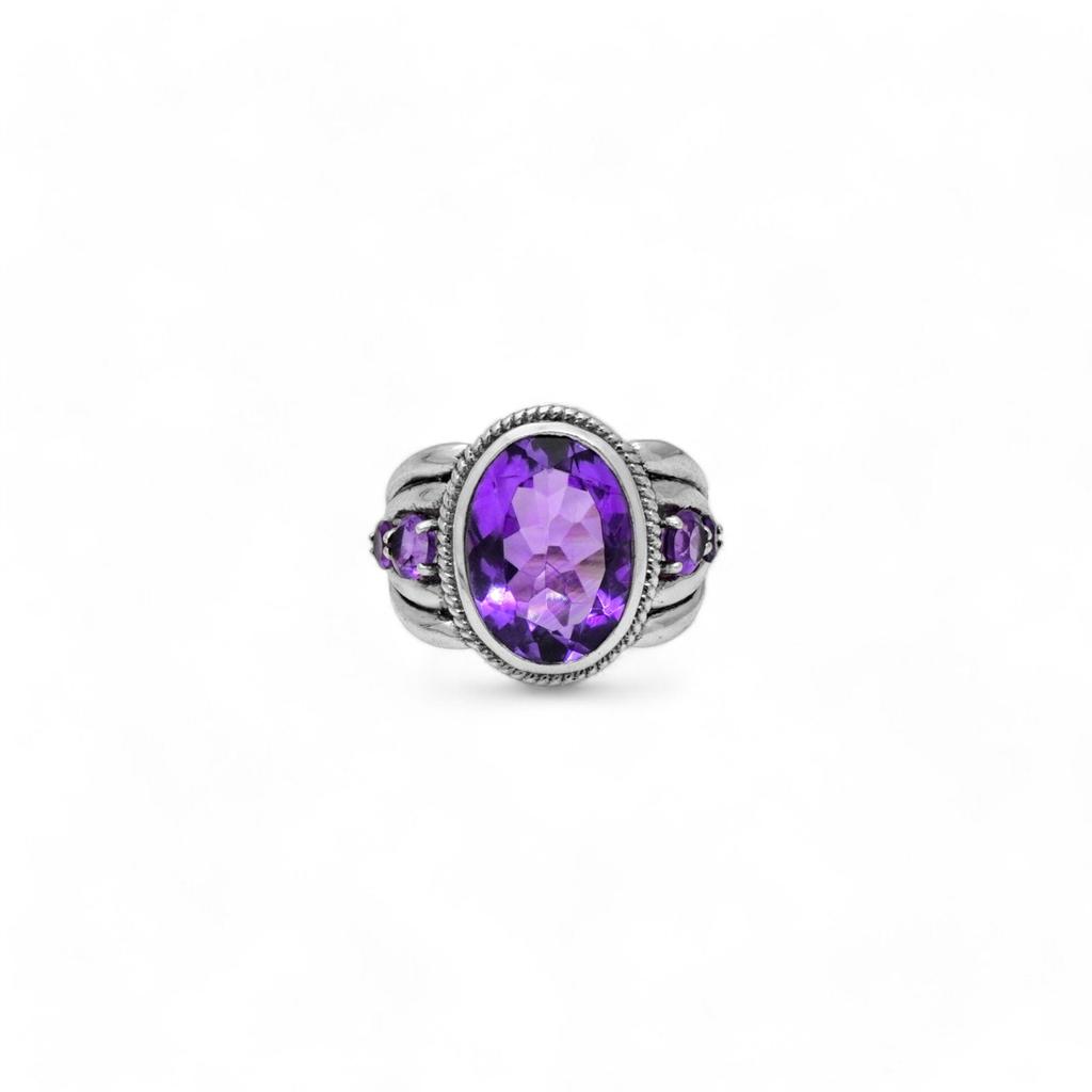 Natural Amethyst Ring, 925 Sterling Silver, Purple Gemstone