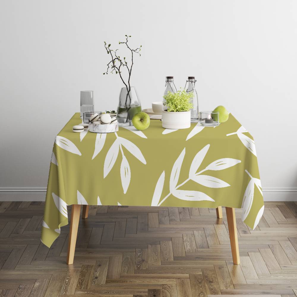 Plant Leaf (Green) Home Tablecloth - Waterproof, Anti-Stain, Rectangular For Dining Decor & Accessories