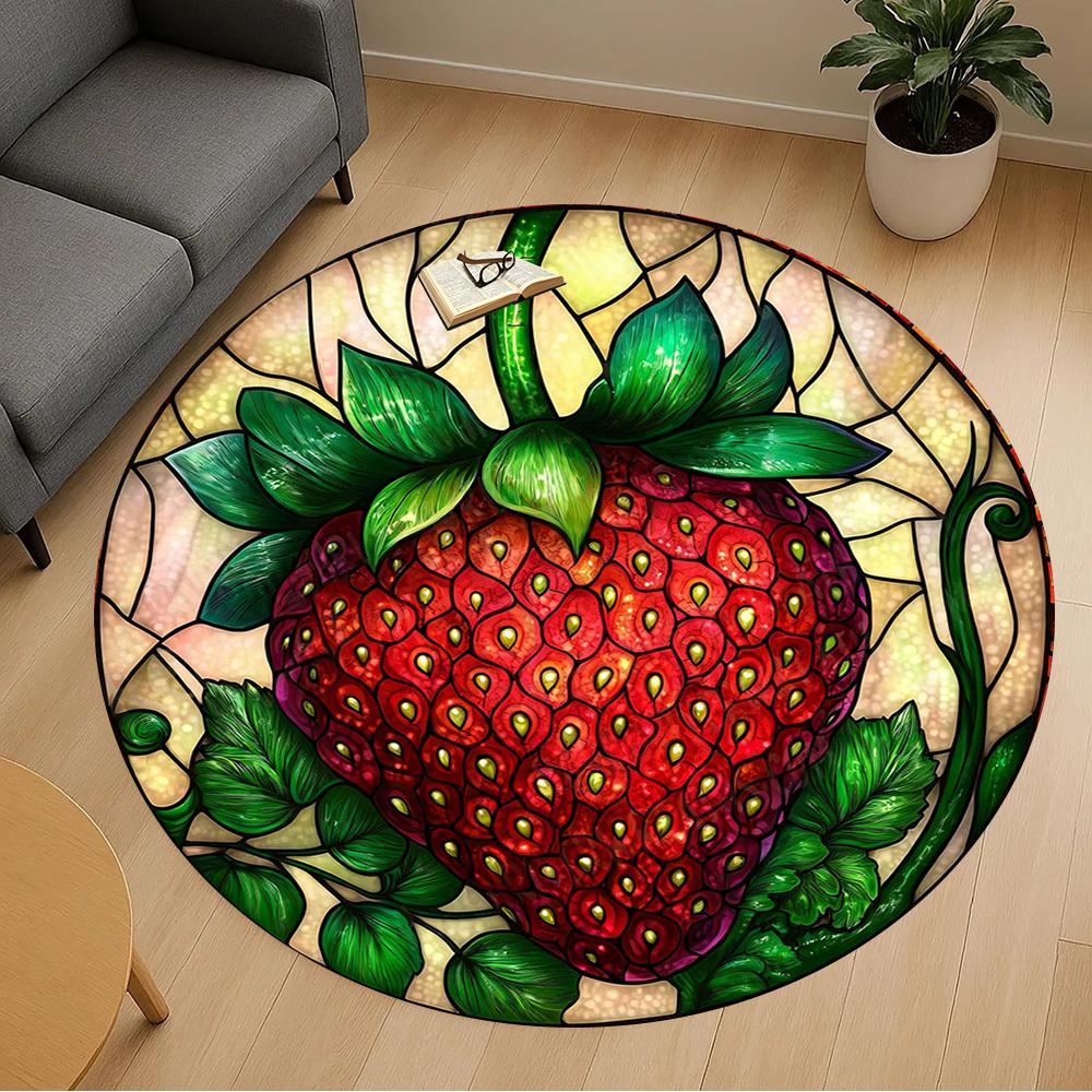 1PC strawberry stained glass Office Round Area Rug, Under Office Chairs Bedroom Living Room Home Decor, Carpet for Office -1110075