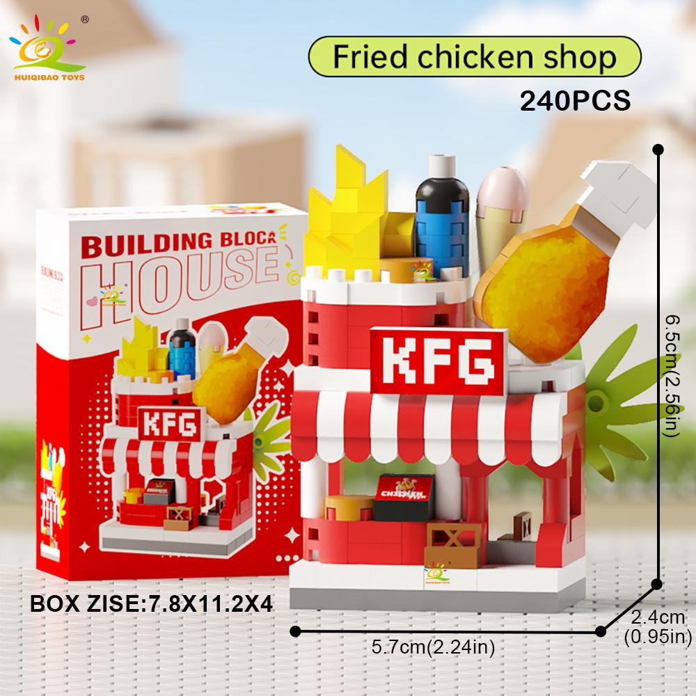 MOC Street Shop model Micro Building Block Burger Fried Flower Model Mini Brick Toy for Children Desk Decoration