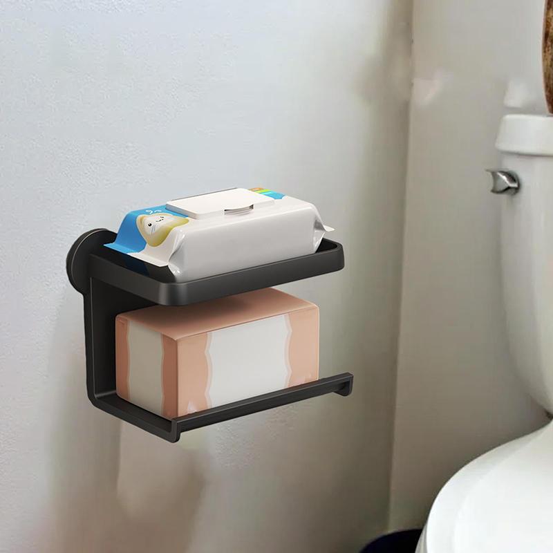 Paper Roll Toilet Paper Holder Wall Mounted Self-Adhesive Anti Rust Waterproof Belt Storage Tray Kitchen Tissue Holder