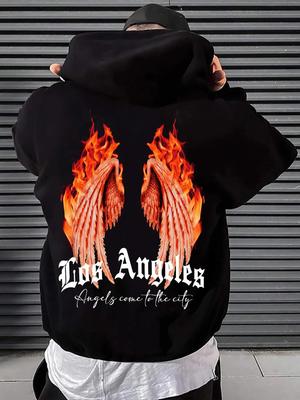 Los Angeles Funny Flame Wings Muster Unisex Hoodie Tasche Casual Hoody Kreative Fleece Streetwear Neue All-Match-Unisex-Pullover