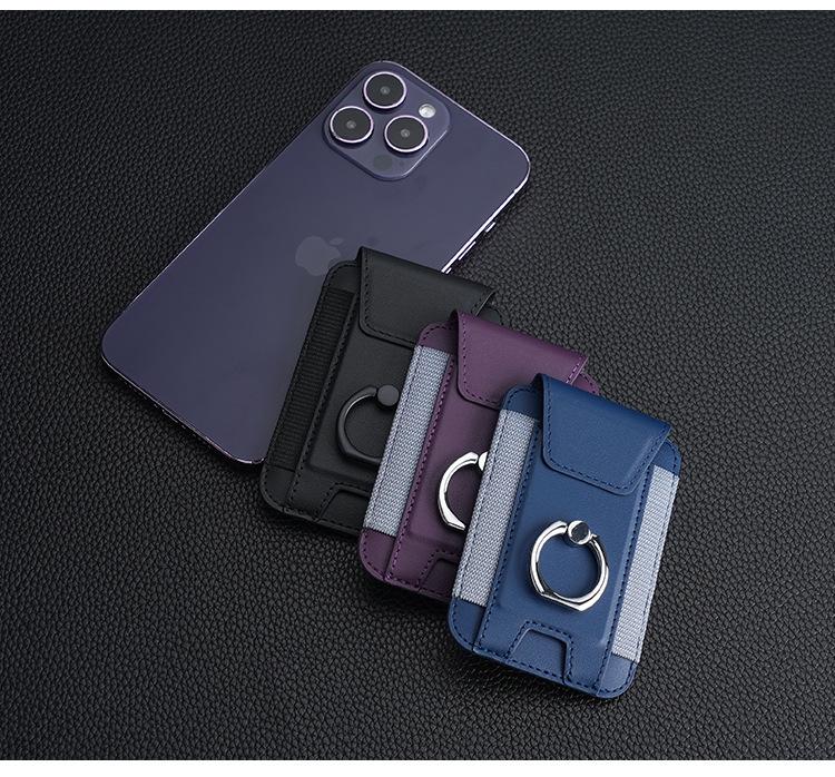 Magnetic Card Holder with Finger Ring & Elastic Band for iPhone 12/13/14/15 Magsafe
