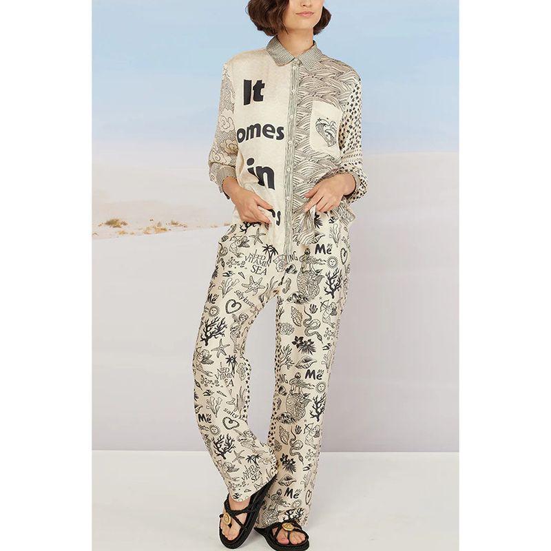 

New European and American Leisure Vacation Animal Print Long sleeve Shirts Trousers Two-piece Suit Picture Color S