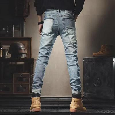 Heren Trendy Patch Gescheurde Skinny Jeans: Herfst & Winter Slim Fit Broeken