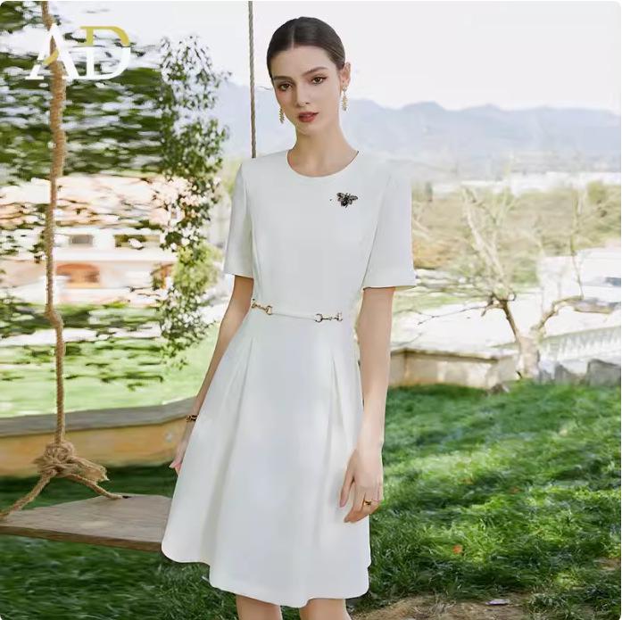 AD Women's Black Round Neck Summer Work Dress - Slimming Formal Office Wear