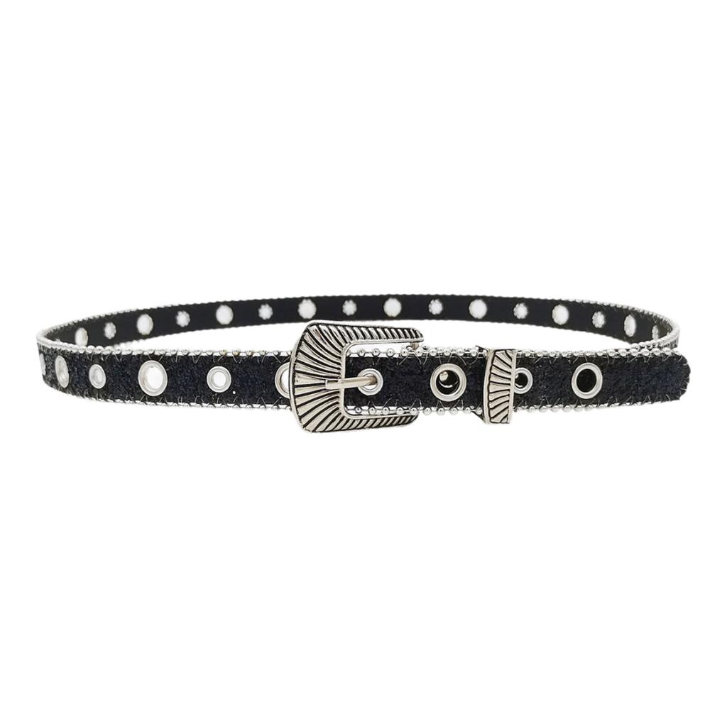Blingbling Sequined Belt Aesthetic Big Eyelet Belt Gothic Pants Belt Girl PU Waistband Female Western Cowboy Waiststrap