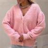 Women Sweater Coat V-Neck Long Sleeve Buttons Placket Knitting Coat Pure Color Elastic Fabric Loose Fit Casual Sweater