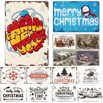 Merry Christmas Metal Tin Sign Plaque Cartoon Elk Snowflake Iron Painting Home Bar Cafe Pub Decoration Wall Art Plates