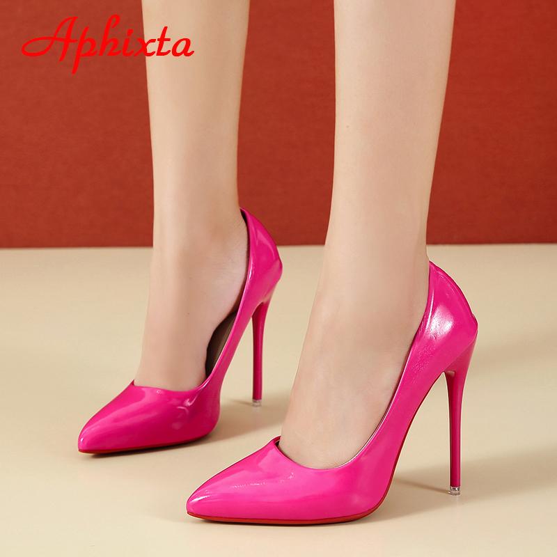 Aphixta 12cm Super High Thin Heels Pumps Women Shoes Pointed Toe Patent Leather Wedding Colorful Dress Stiletto Heel Shoes Woman