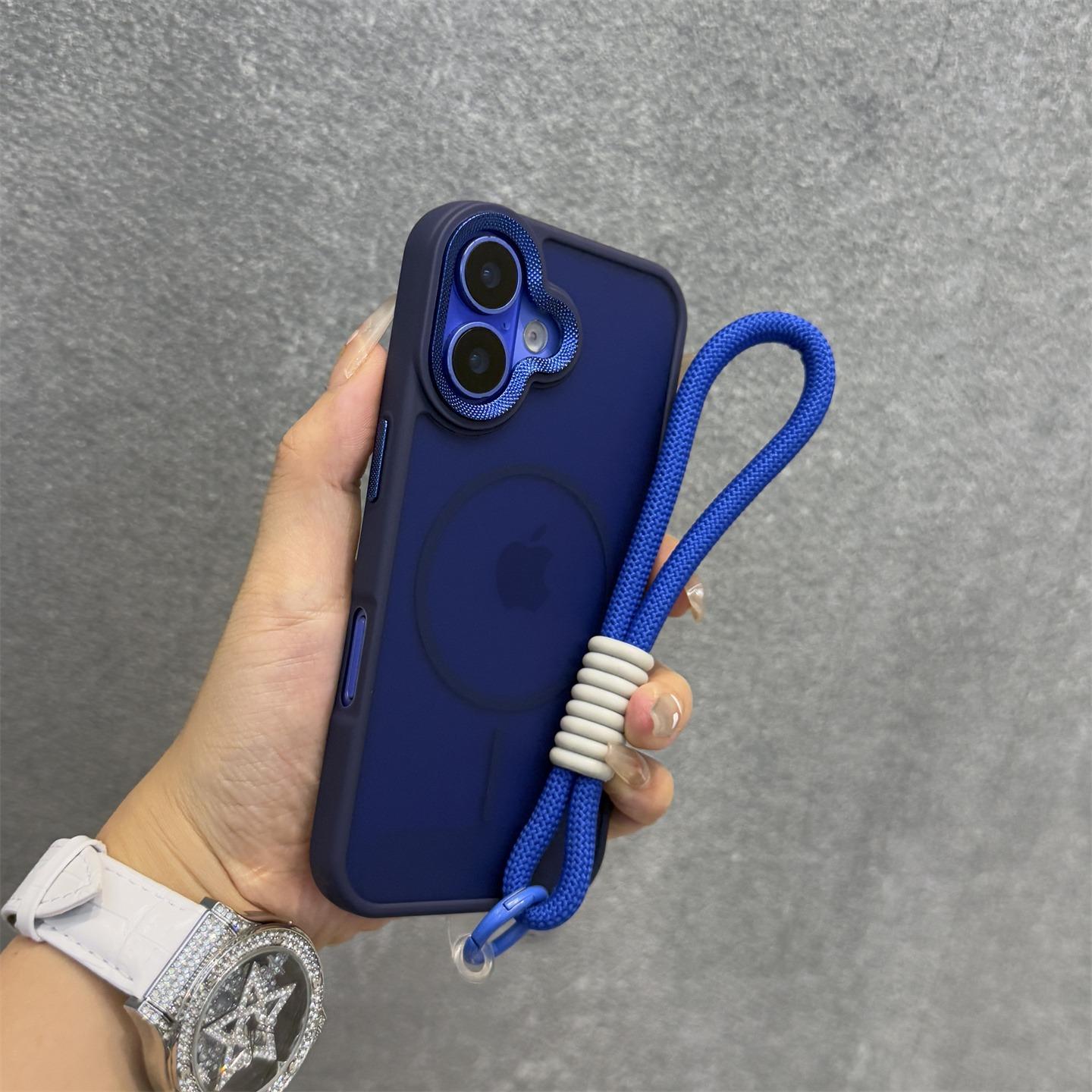 

Luxury Matte Clear For Magsafe Hit Color Shockproof Bumper For iPhone 16 15 14 Plus 13 12 11 Pro Max Lanyard Strap Magnet Cover For iPhone 14 Pro синій