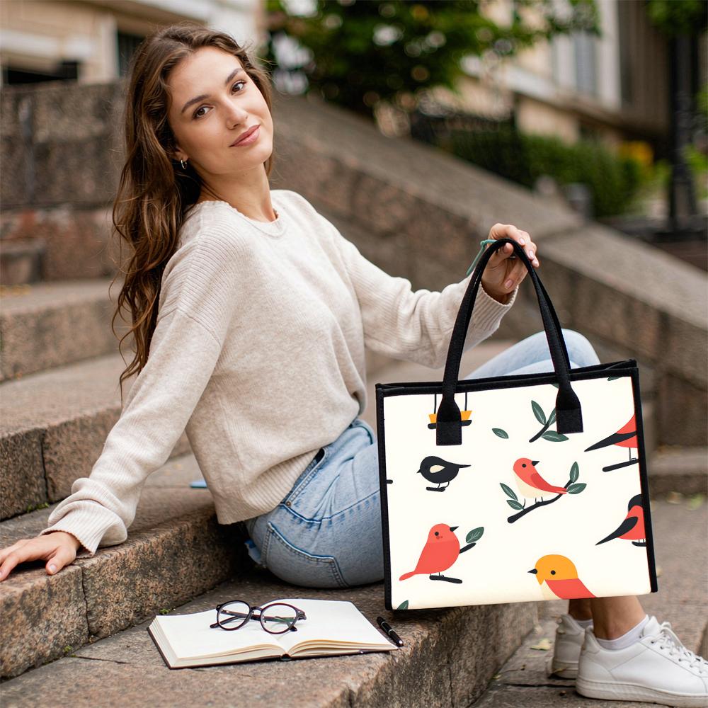 Cute Bird Printed Tote Bag Casual Large Capacity Daily Handbag
