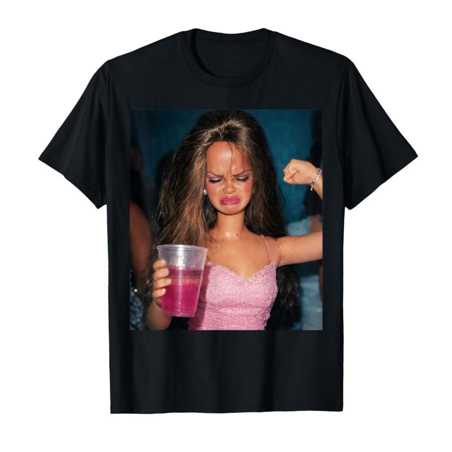 Funny Doll Face Sarcastic Doll Girl Party Drinking Doll Meme T-shirt For Men Women 100% Cotton T Shirts Short Sleeve Tops P85... S разноцветный