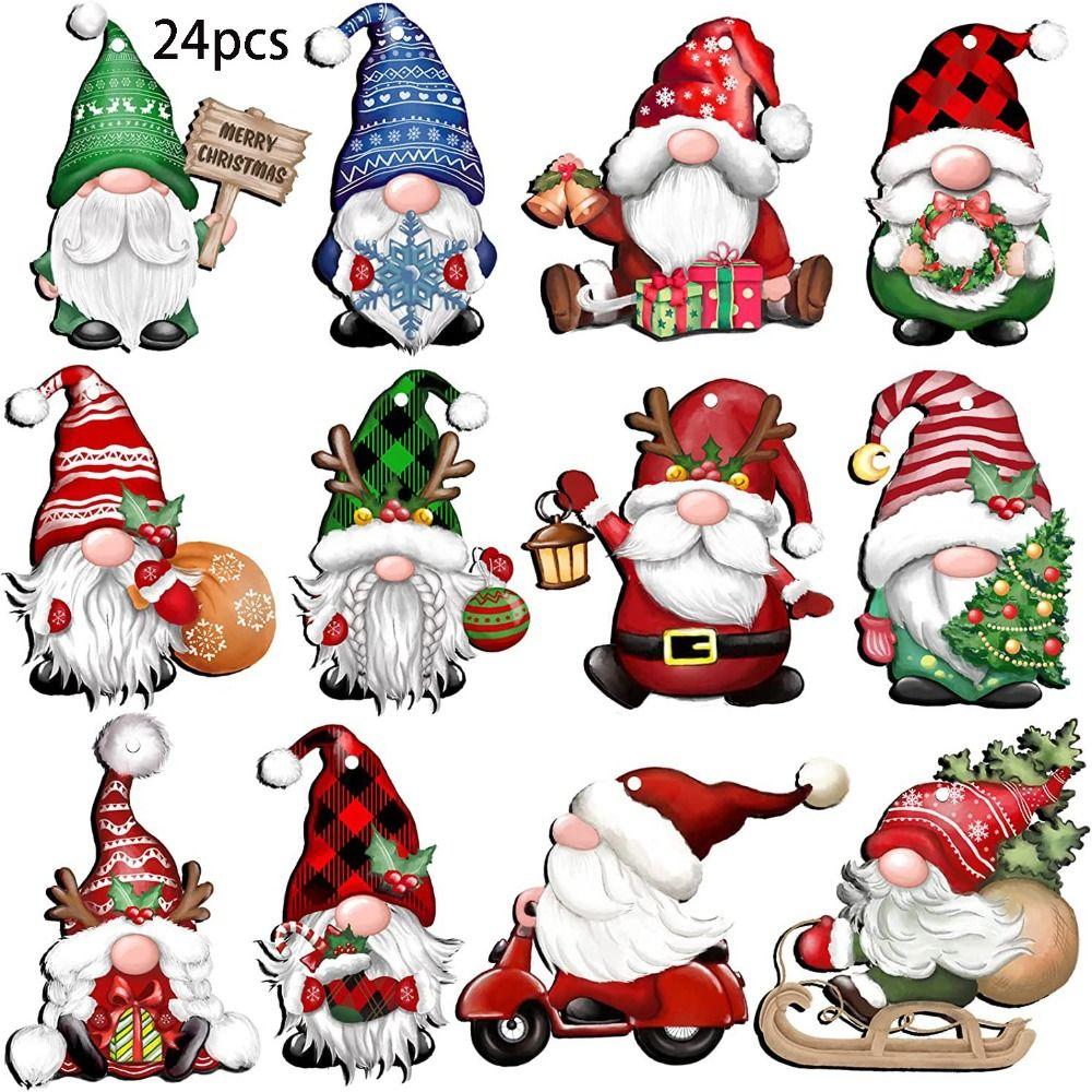 12/24 ks Dřevěné vánoční ozdoby skřítků Ručně vyráběné vánoční dekorace Přívěsky Santa Clause Domov