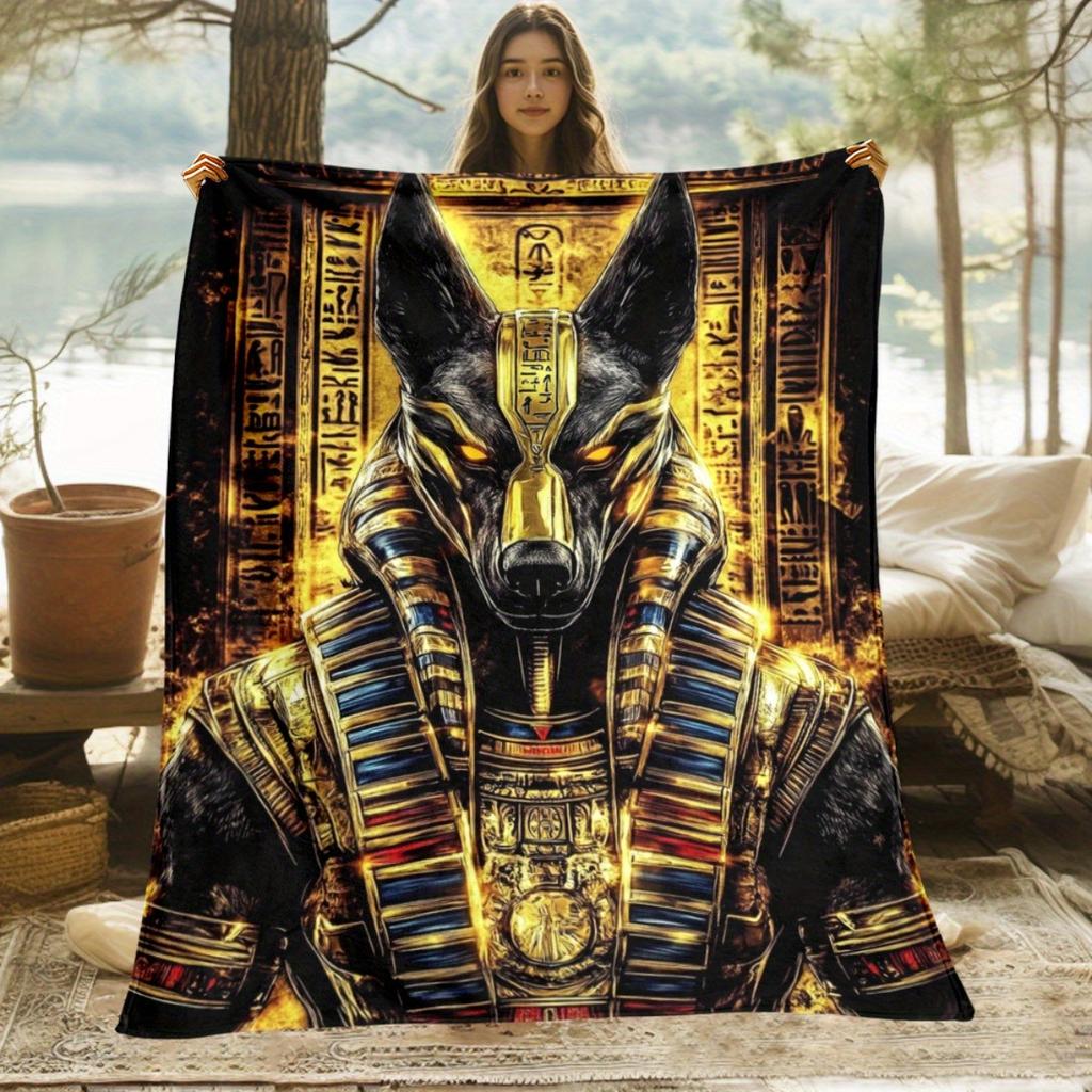 Egyptian Anubis Pharaoh Print Flannel Blanket Ancient Egypt Mythology Soft Warm Throw Blanket Sofa Bed Retro Art Home Decor Gift