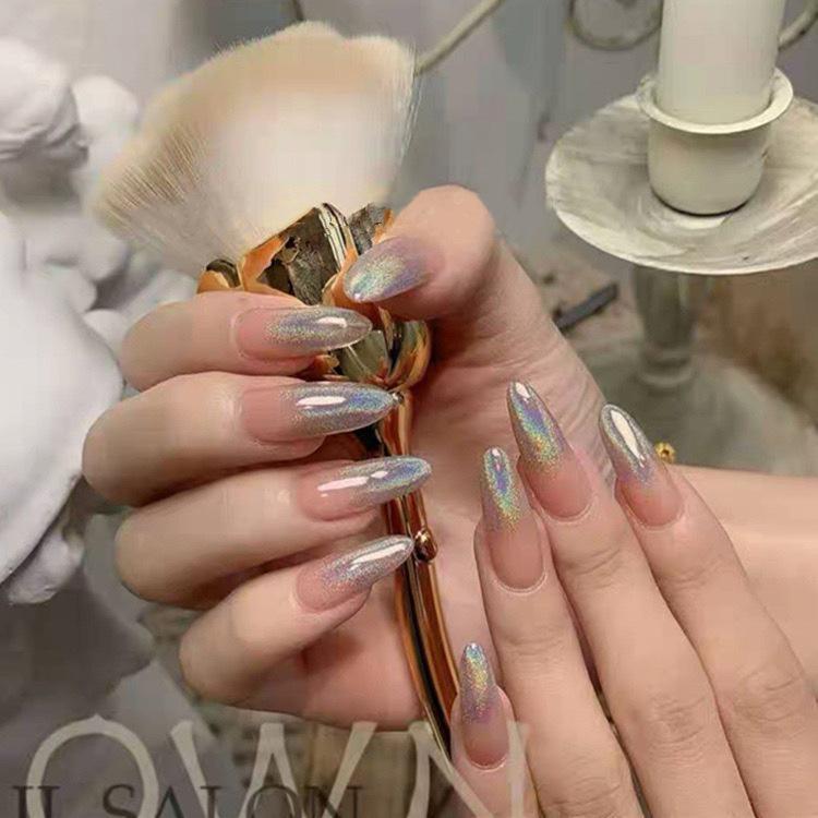 Fairy-Like Gradient Laser Nail Stickers - Waterproof & Removable False Nails