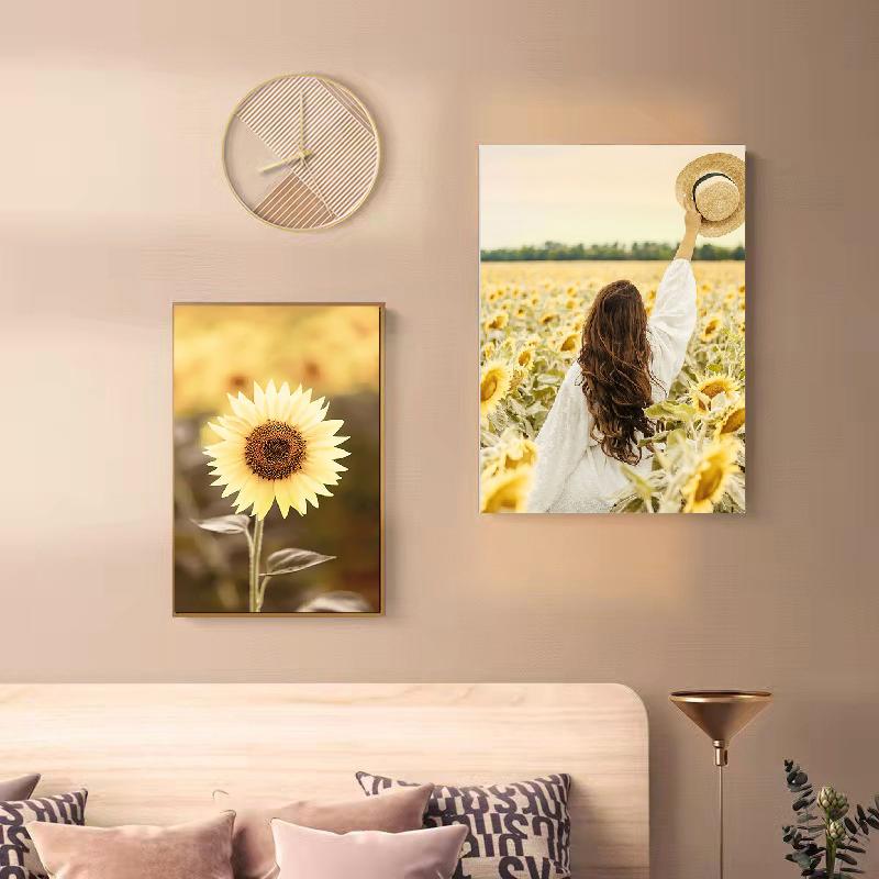 Nordic Landschaft Feld Mädchen Sonnenblume Baum Blume Schmetterling Drucken Poster Leinwand Malerei Wand Kunst Bilder Für Wohnzimmer Dekor