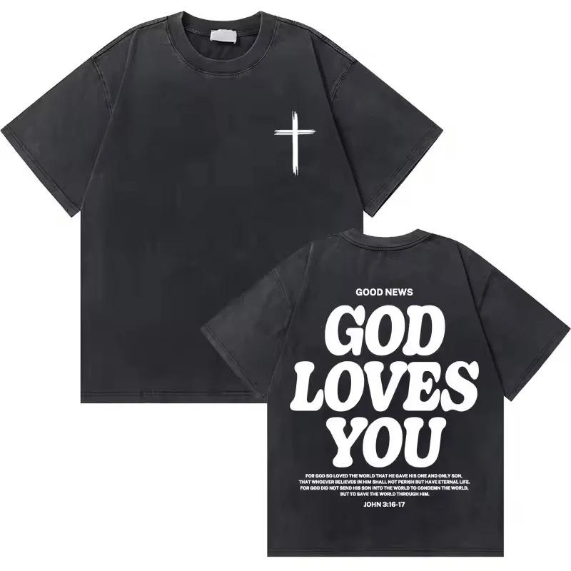 

Unisex Women Fashion Casual Oversized T Shirt Washed Vintage Christian Jesus Good News God Loves You Bible Verse Graphic Tshirts S