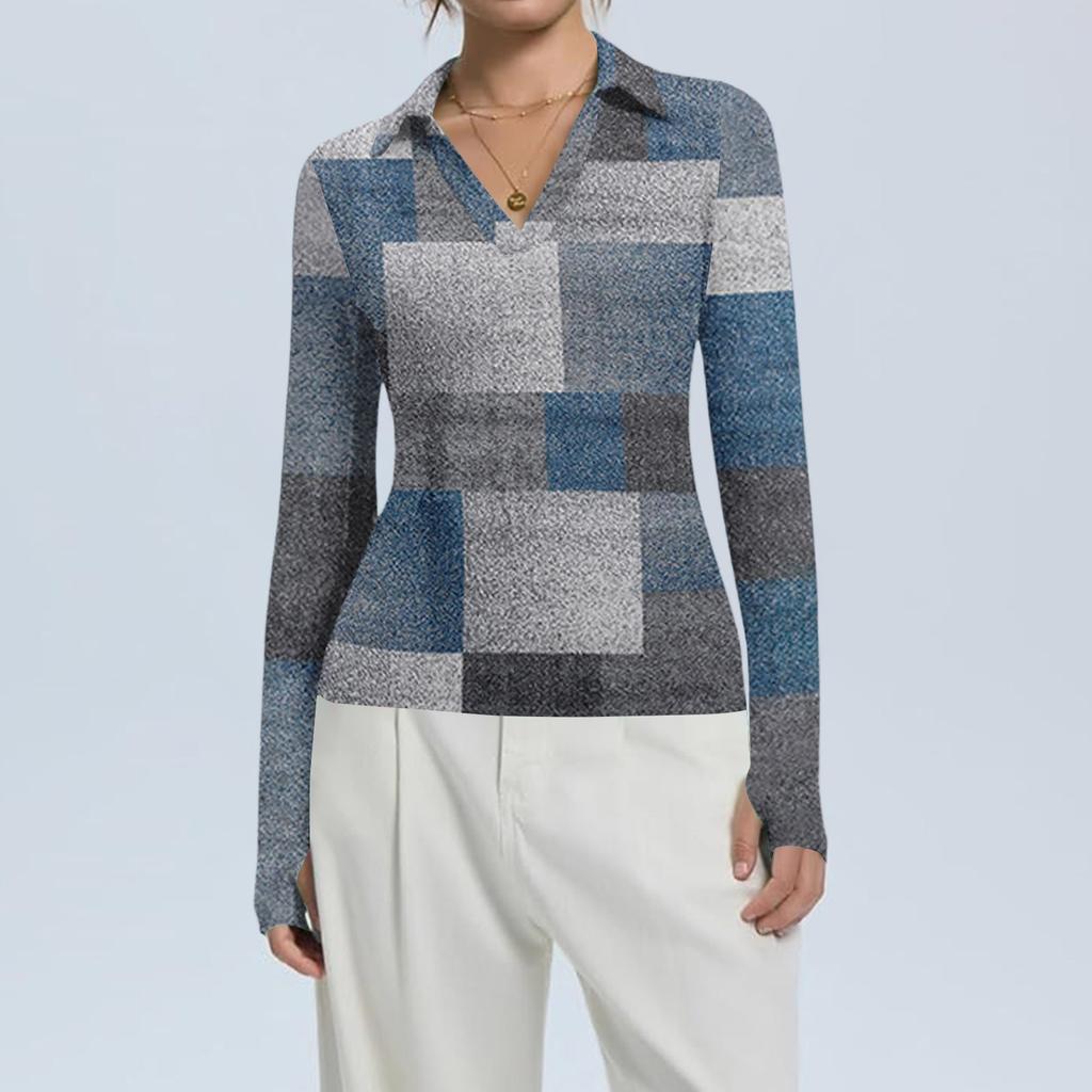 Women's Fashion Casual Print V-Neck Long Sleeve Button-Down Top