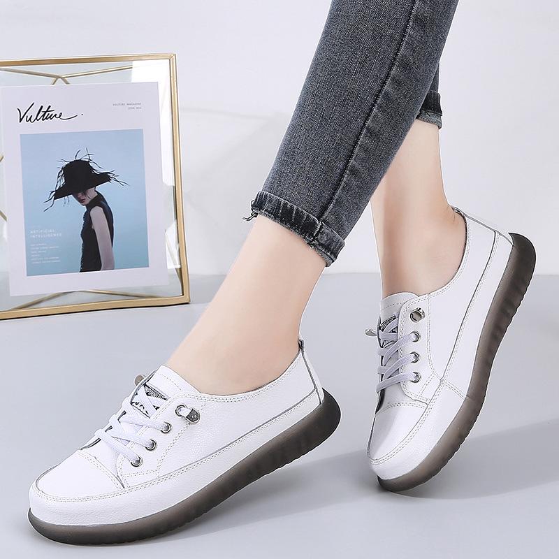 2022 White Soft Sole Low-Cut Casual Leather Sneakers - Trendy Korean Style for Spring and Autumn