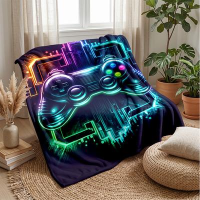 Neon Game Controller Theme Blanket Lightweight Warm Flannel Blanket Decorative Throw Blanket for Home Decoration