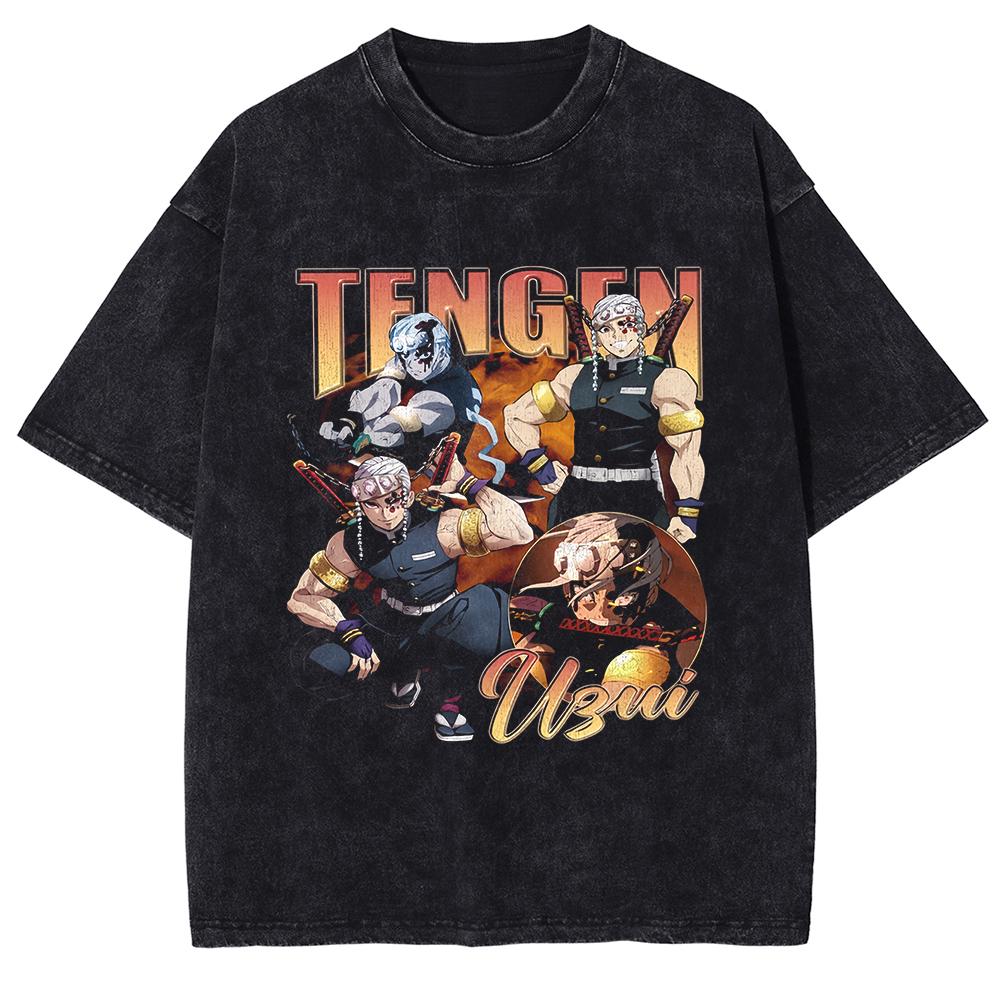Anime Fan Enthusiast T-shirt Summer Men's Washable T-shirt Japanese Anime Ghost Blade Pattern Clothing Gothic Style