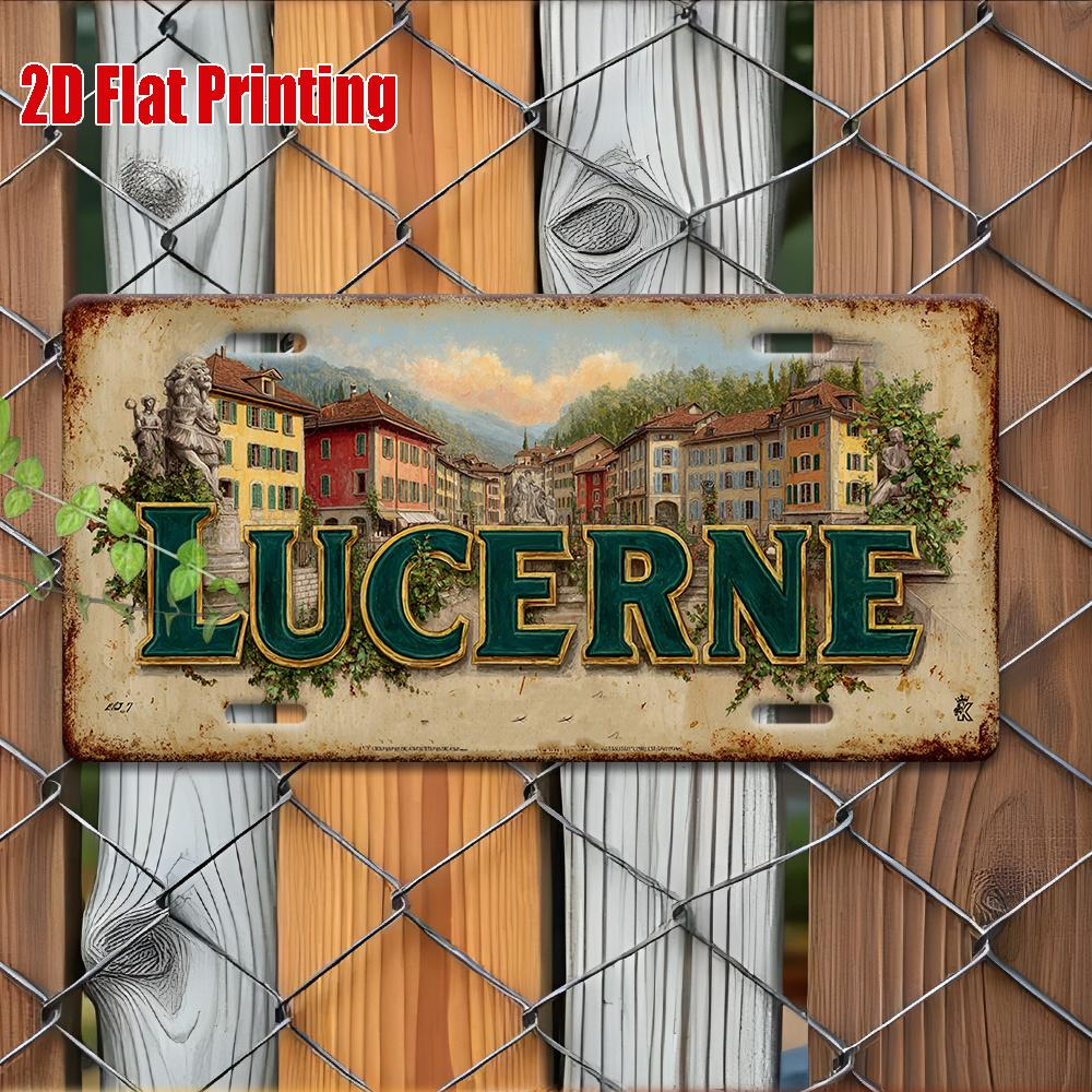 D Flat Vintage Metal Sign from Luxembourg Measuring Featuring Rustic Decor with a Swiss Alps LandscapeThis Durable Aluminum