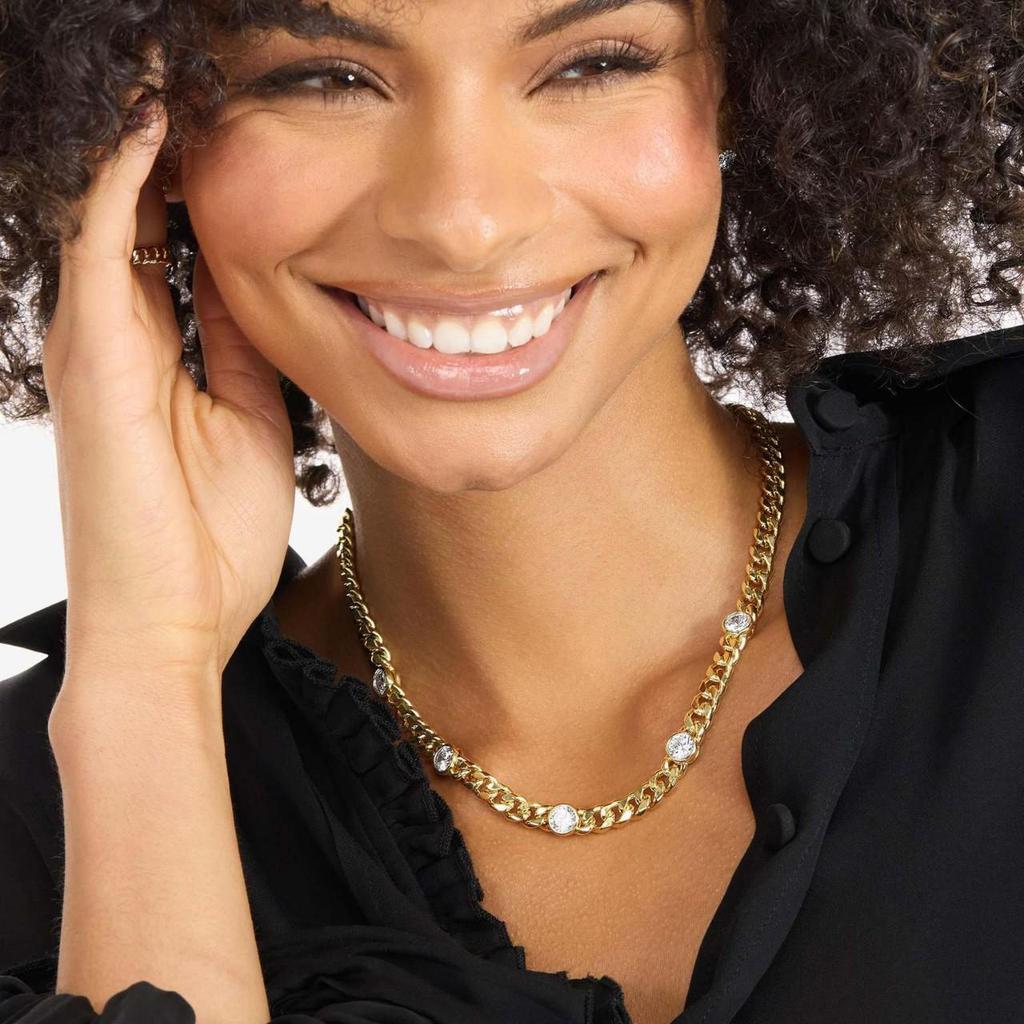 European Stainless Steel Hip Hop Bracelet & Necklace Set with Gold-Plated Zircon Inlay