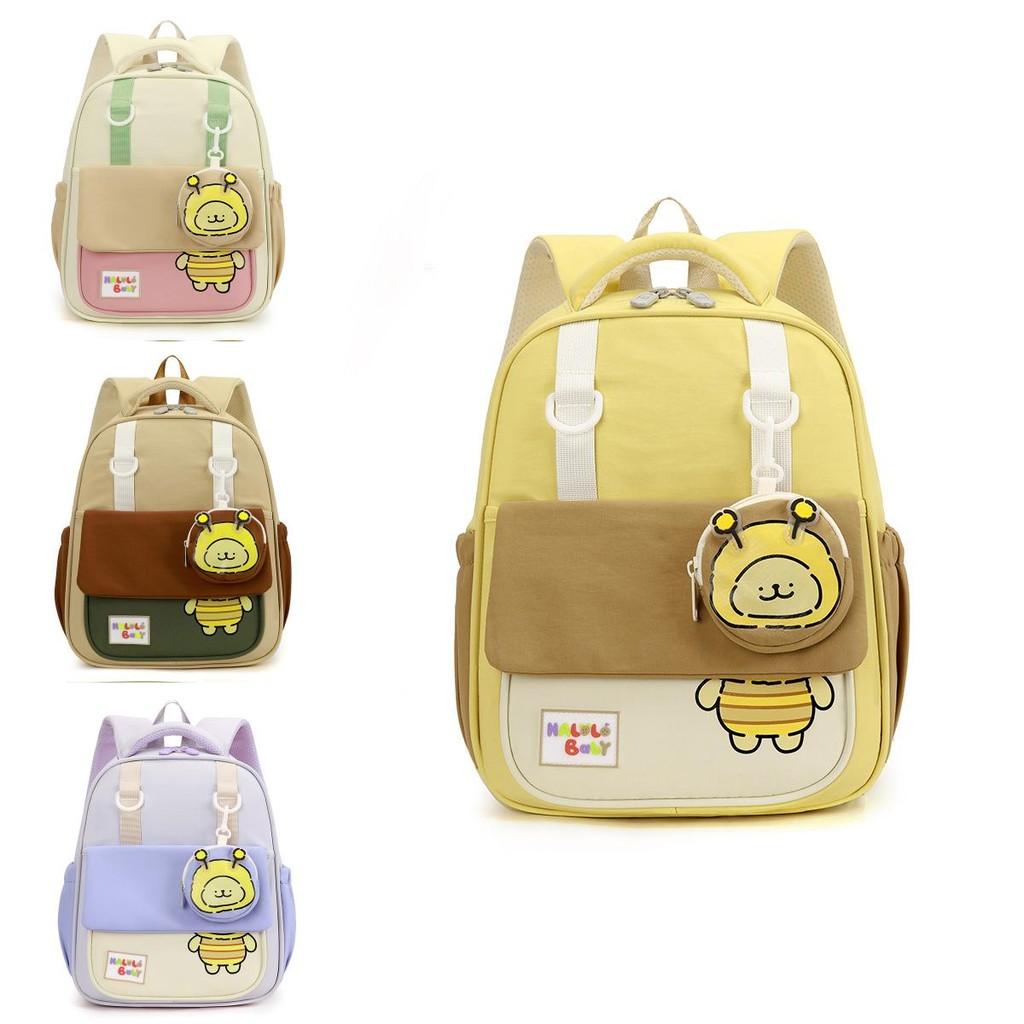 Childrens Bee Pattern Cartoon Backpack With Curved Shoulder Straps For School And Kindergarten