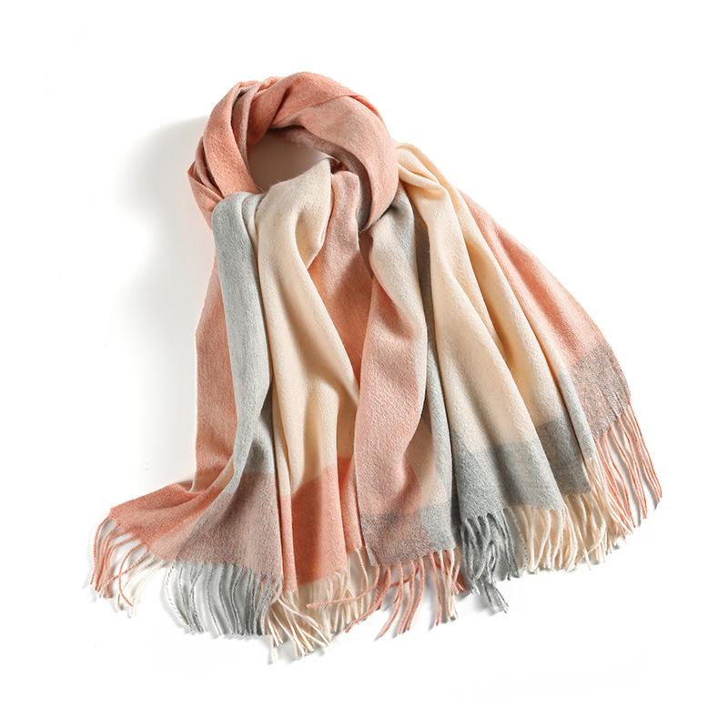 Winter Plaid Wool Scarf Women's New Warm and Fashionable Pure Wool Scarf To Prevent Cold Simple and Versatile Tassel Scarf